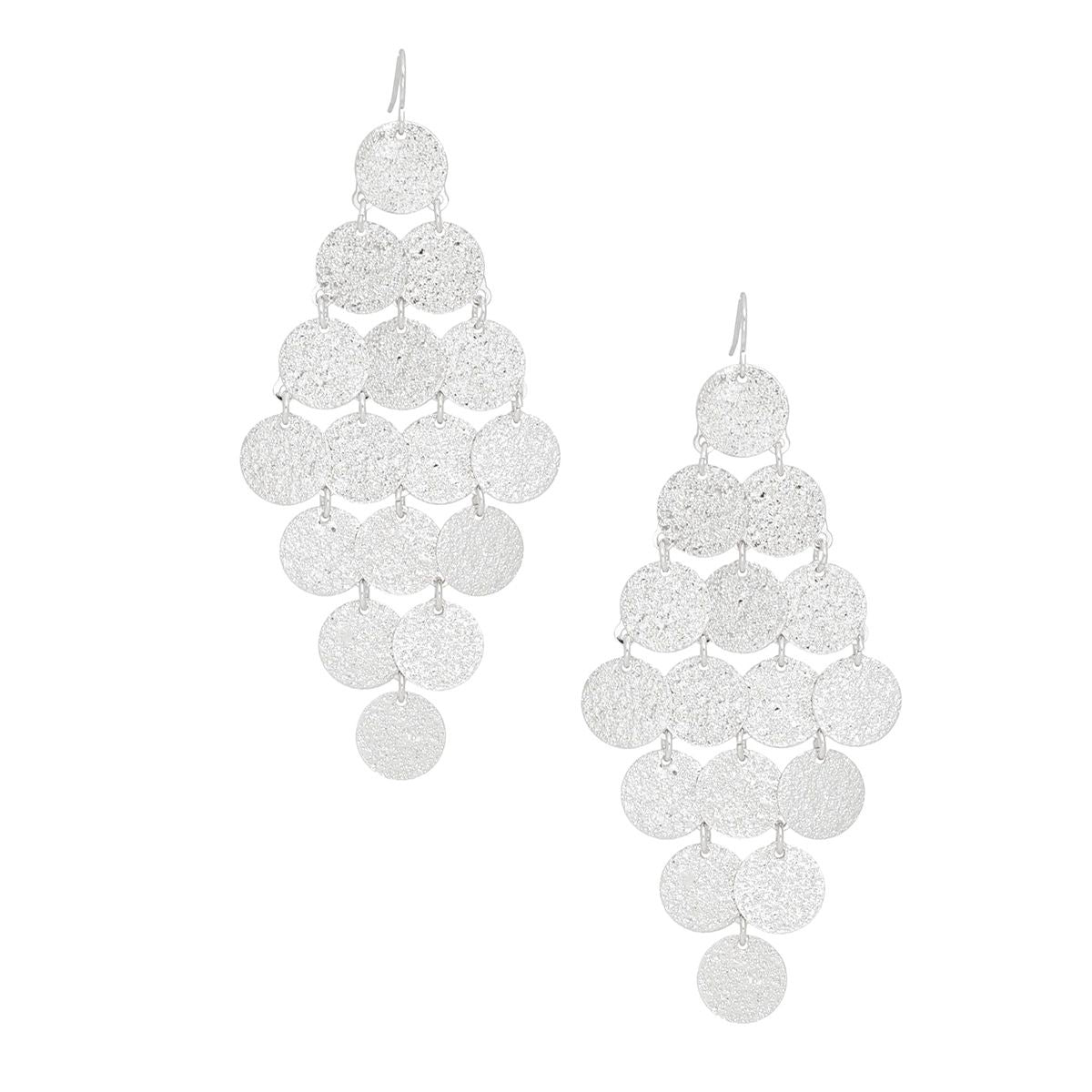 Coin Dangle Earrings Fish Hook Brushed Silver Stylish Statement Jewelry