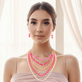 Pearl Necklace Set with Fuchsia Beads Stylish Statement Jewelry