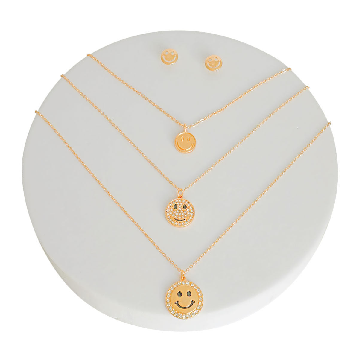 Layered Gold 3-Layer Dainty Smiley Face Necklace Set – Trendy Statement Jewelry