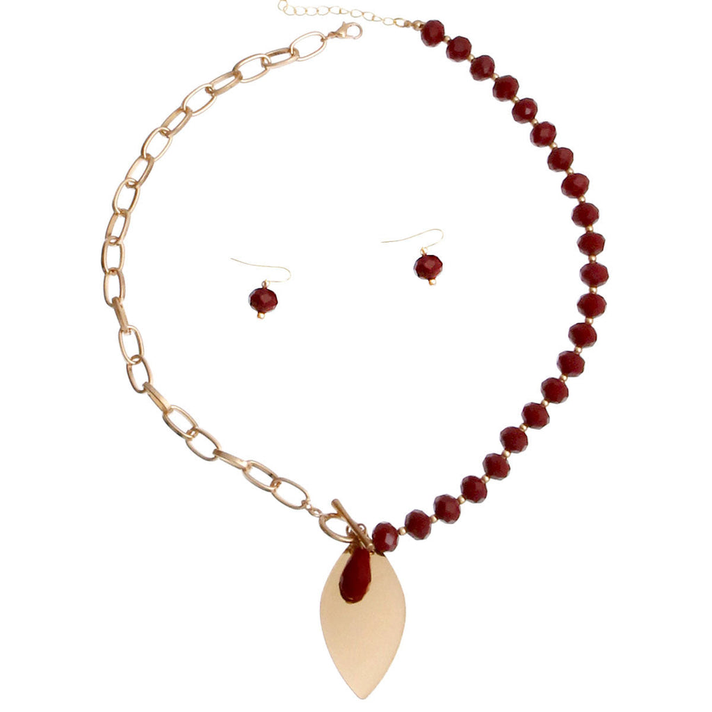 Bead Toggle Necklace Burgundy Stylish Statement Jewelry