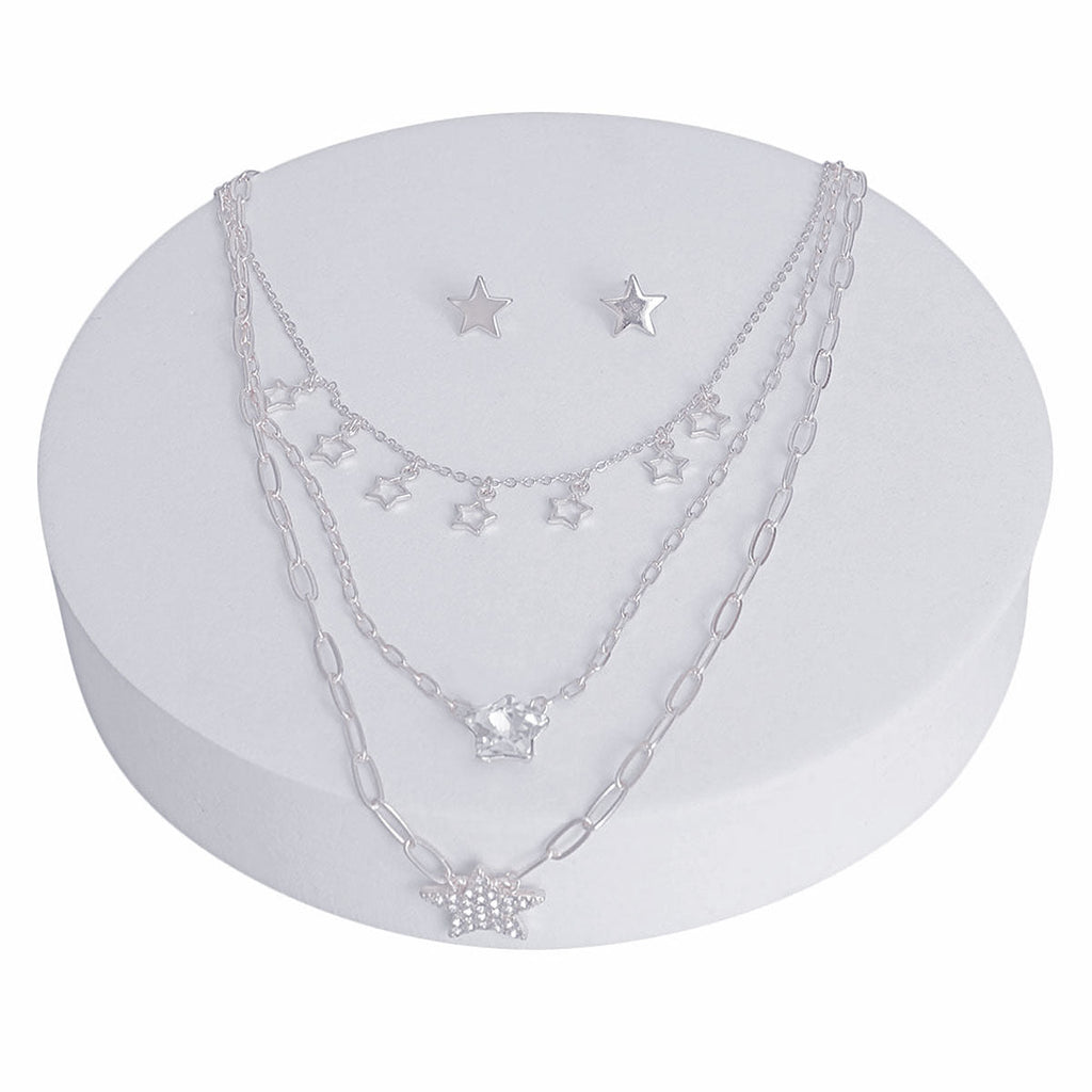 Layered Silver Star Necklace Set 3-Layer Dainty Chain Stylish Jewelry
