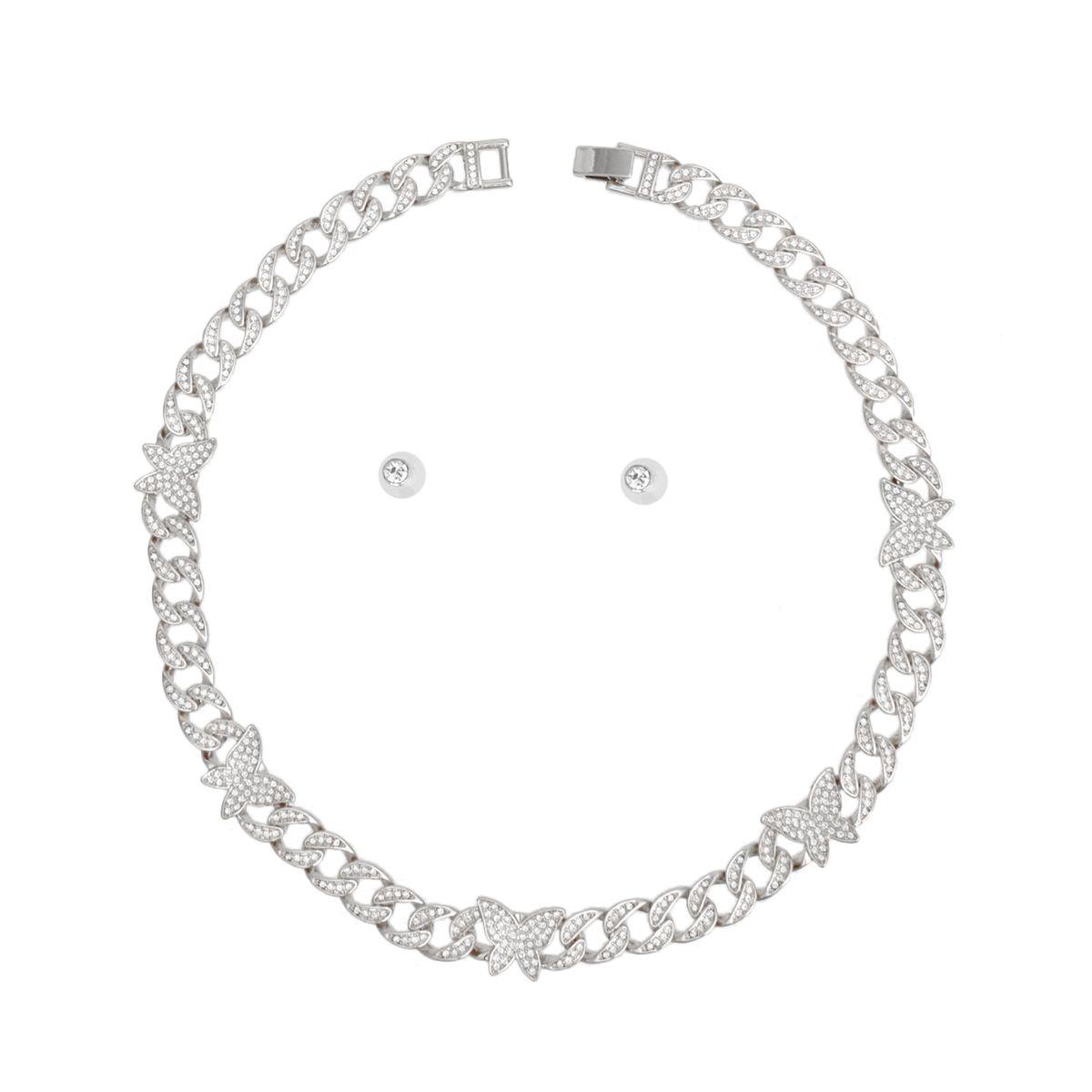 Chain Feminine Flair Iced Silver Butterfly Necklace