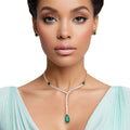 Statement Necklace Green Teardrop Crystal Y-Shape Elegant Formal Jewelry