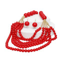 Beaded Long Layer 6 Strand Red Chunky Necklace