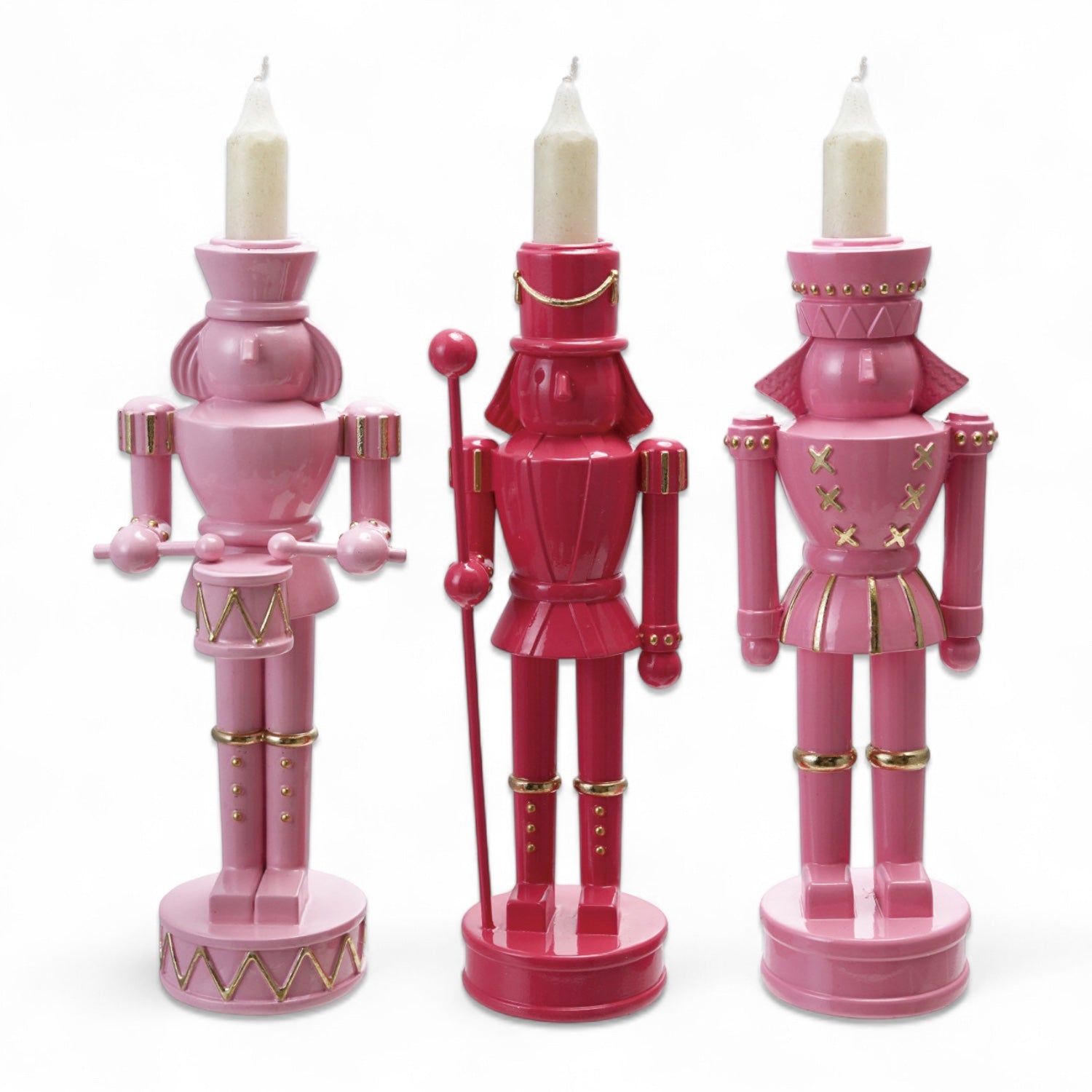 Pink Nutcracker Resin Taper Candle Holders