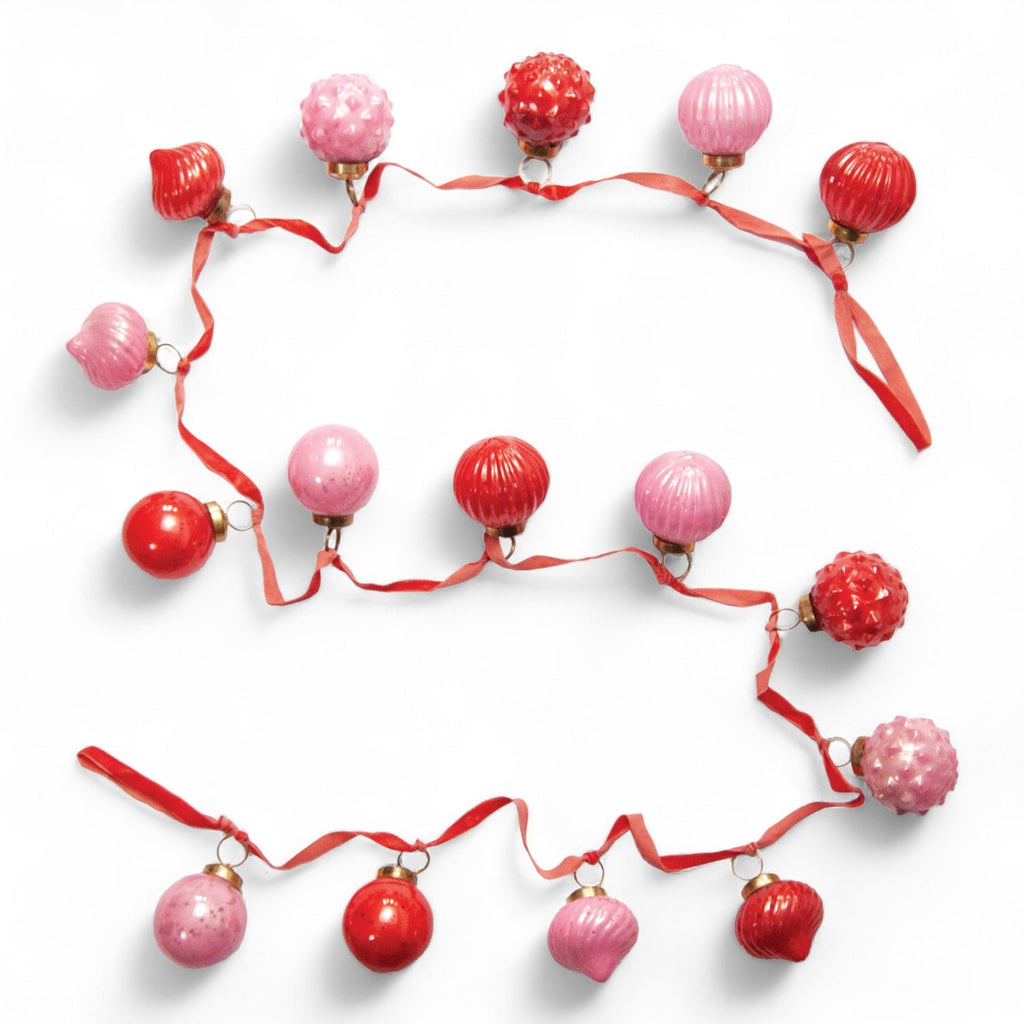 Pink & Red Mercury Glass Ornament Garland