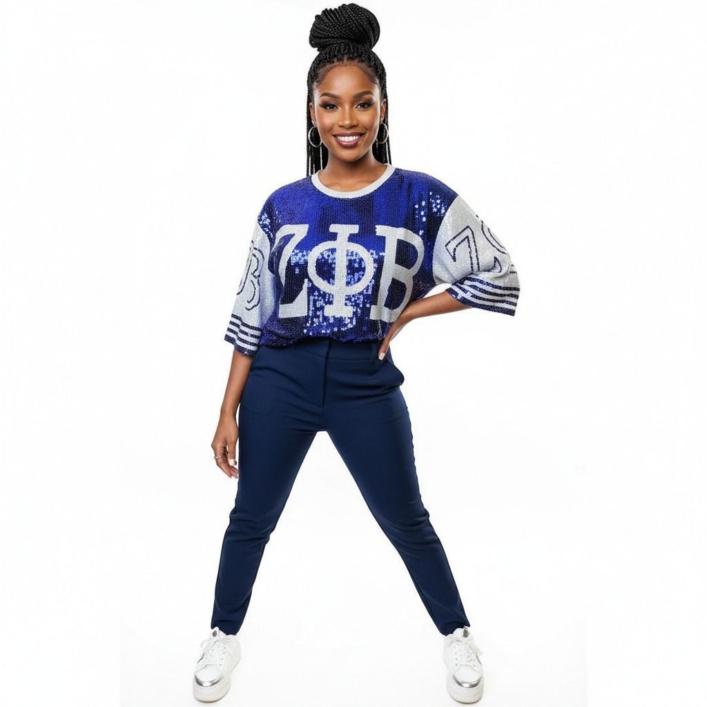 Women’s Sequin Jersey Shirt Blue and White Sorority Trendy Casual Top