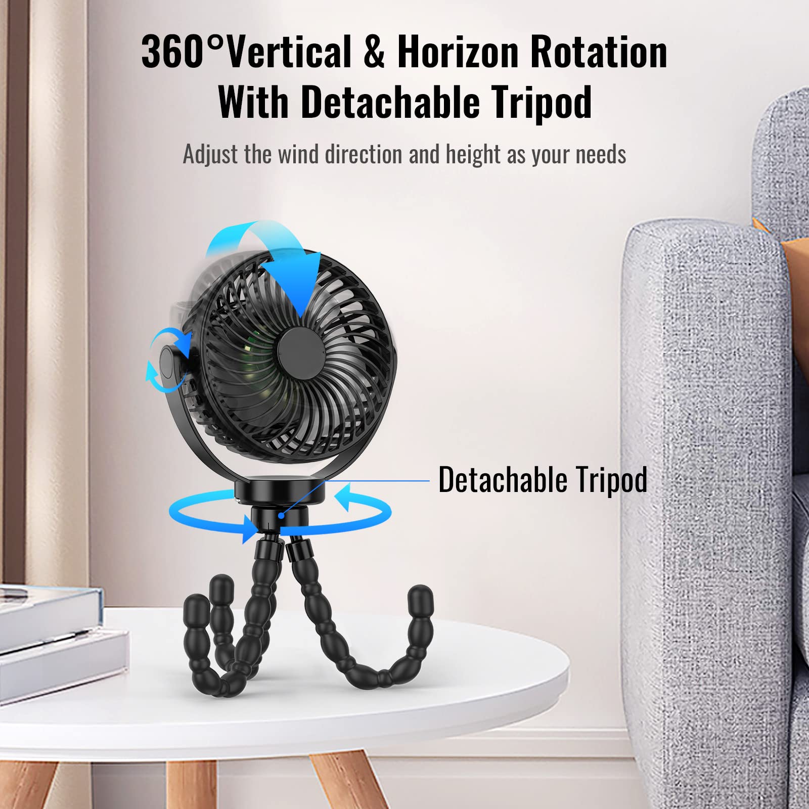 Portable Fan | Battery Operated Hand Held Fan with 8000mAh Battery | 4-Speed Settings for Ultimate Comfort