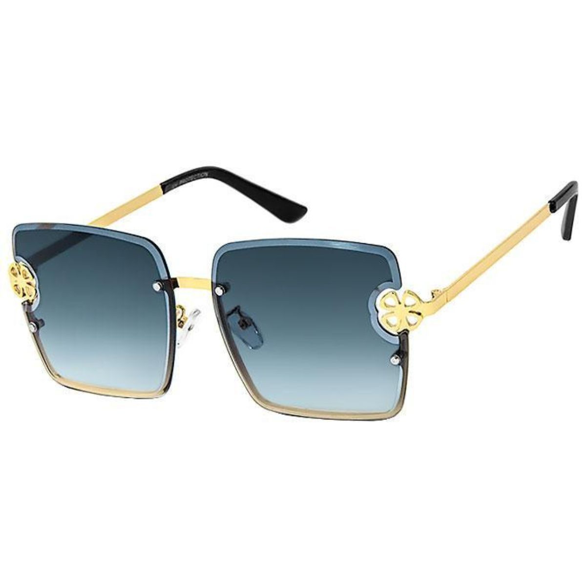 Sunglasses Black Square Clover Stylish Statement Accessories