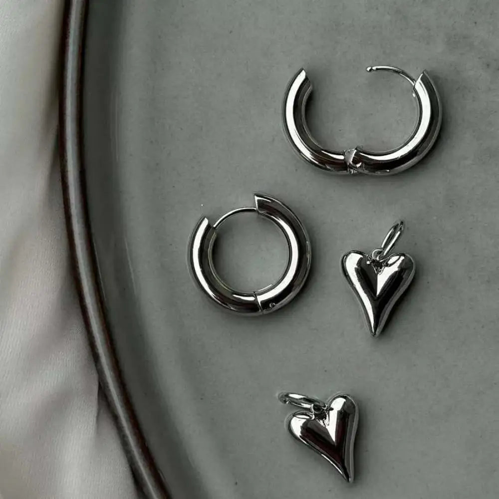 Punk Heart Pendant Silver Earrings
