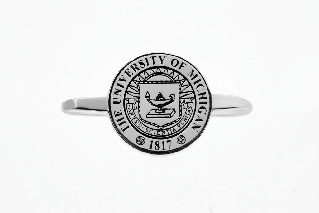 Sterling Silver College Graduation Rings: Elegant Tiny Logo Jewelry for Proud Alumni
