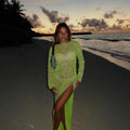 Diamond Dusk Light Green Rhinestone Midi Dress