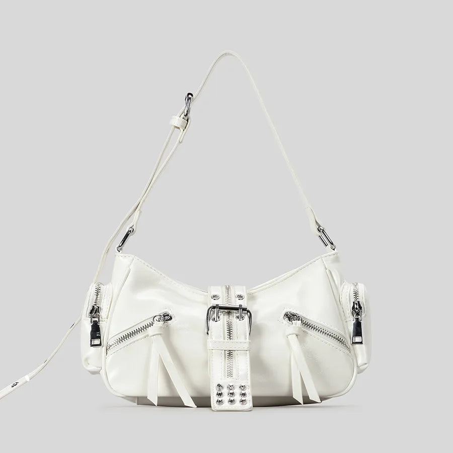 Ravix Rivet Multi-Zipper Shoulder Bag