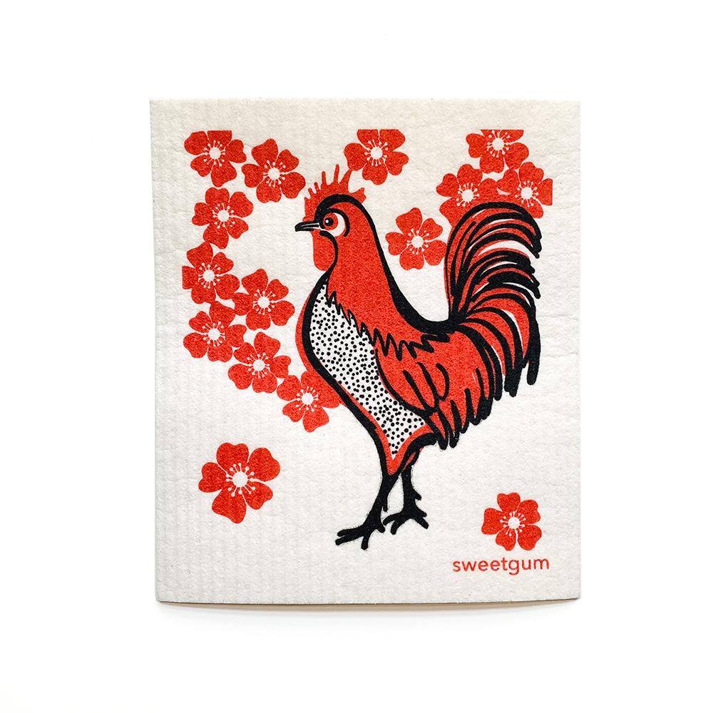 Red Rooster Swedish Dishcloth | Red/Black | Sweetgum Home