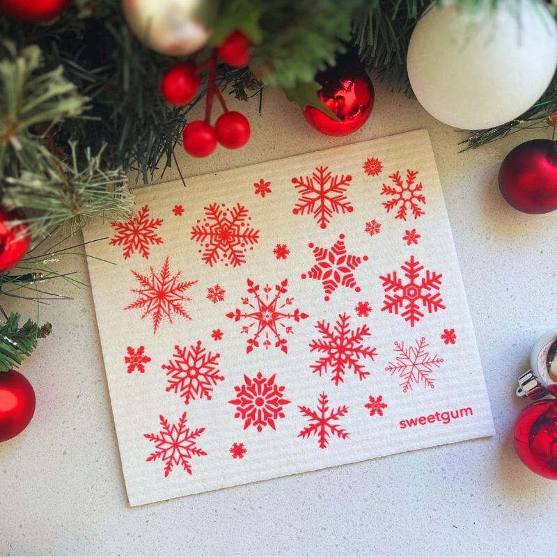 Red & White Nordic Snowflakes Swedish Dishcloth