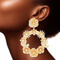 Women’s Drop Earrings Burnished Gold Flower Wreath Stylish Statement Jewelry
