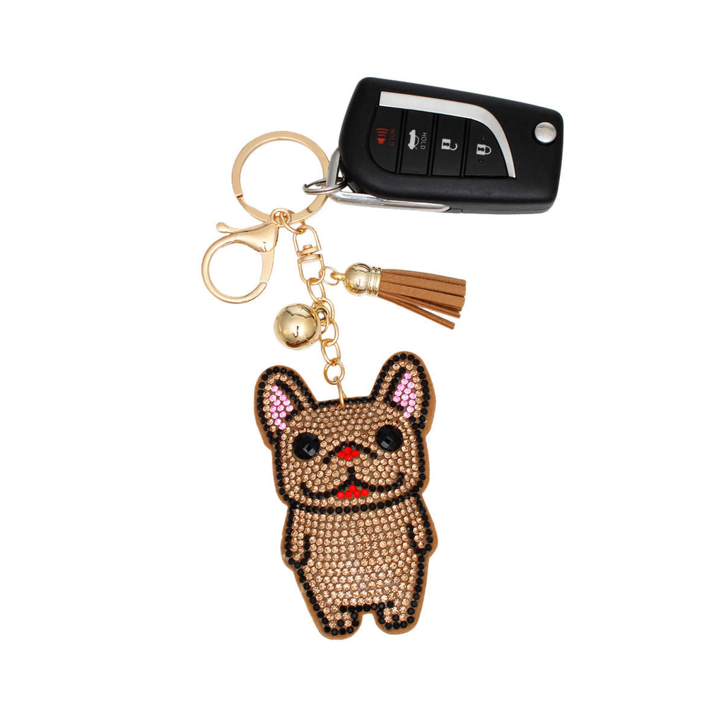Bulldog Charm Keychain in Gold Brown – Stylish Accessory for Women