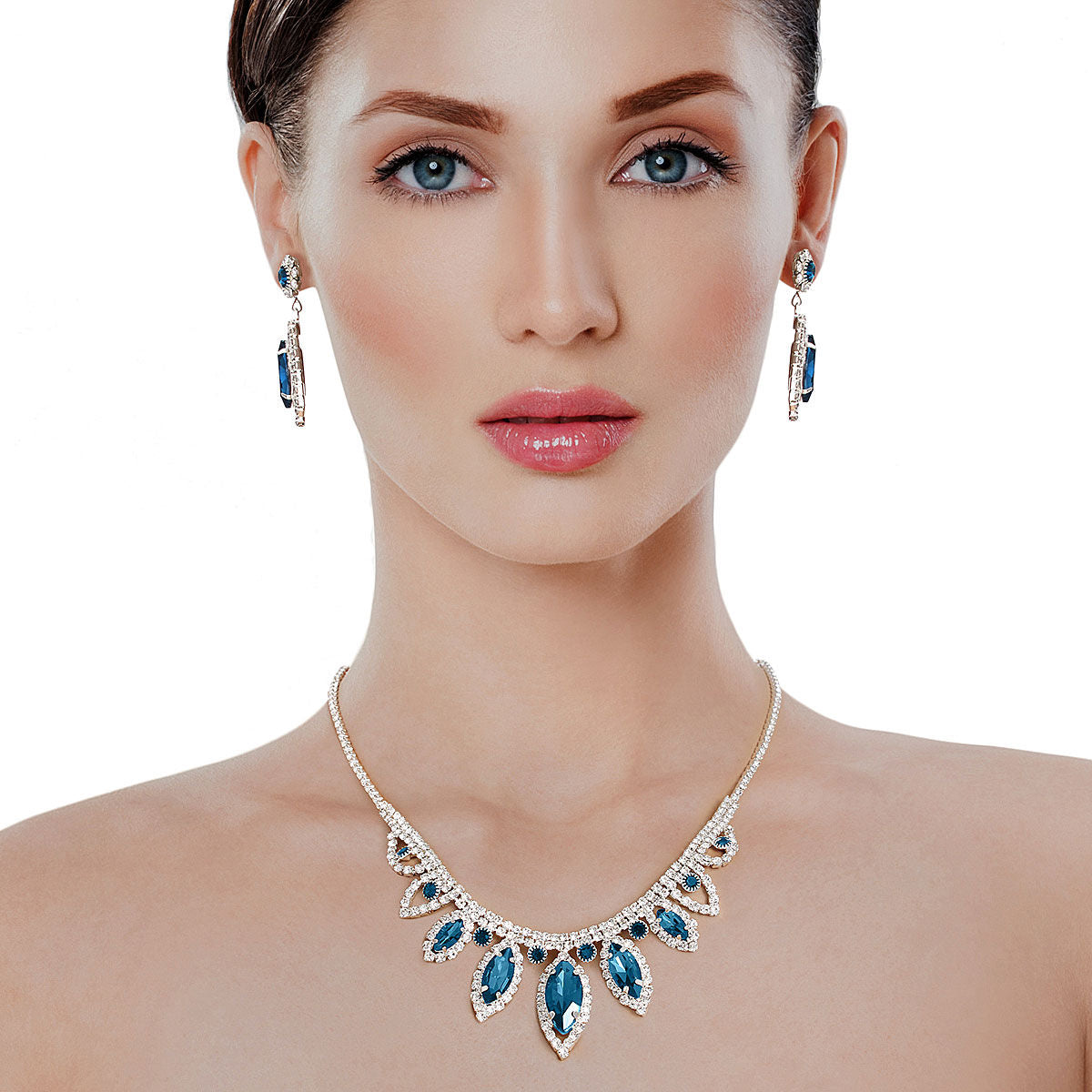 Silver Blue Marquise Crystal Jewelry Set Stylish Statement Accessory