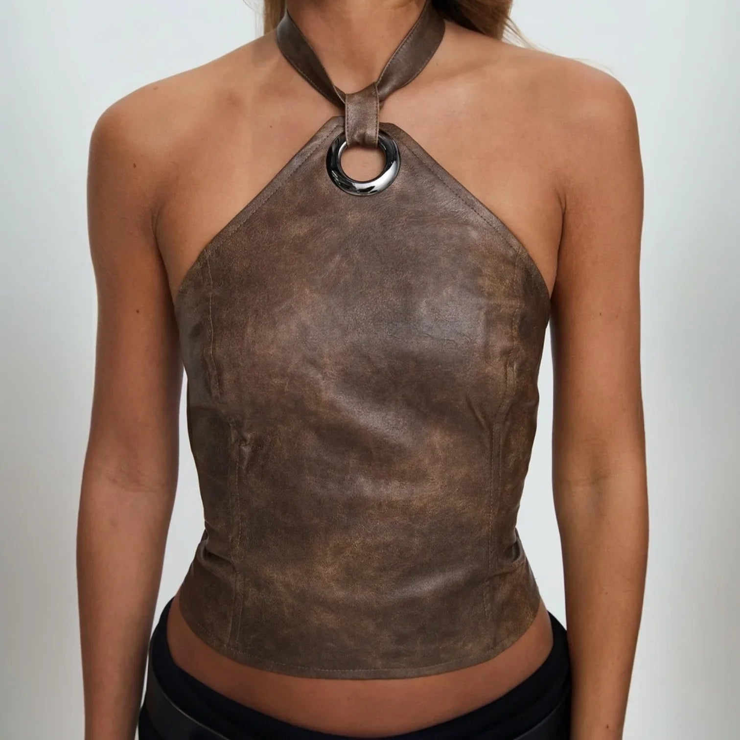 Romelle Faux Leather Halter Top