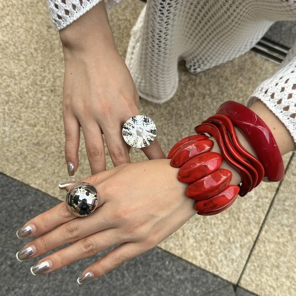 Ruby Swell Wide Geometric Red Bracelets