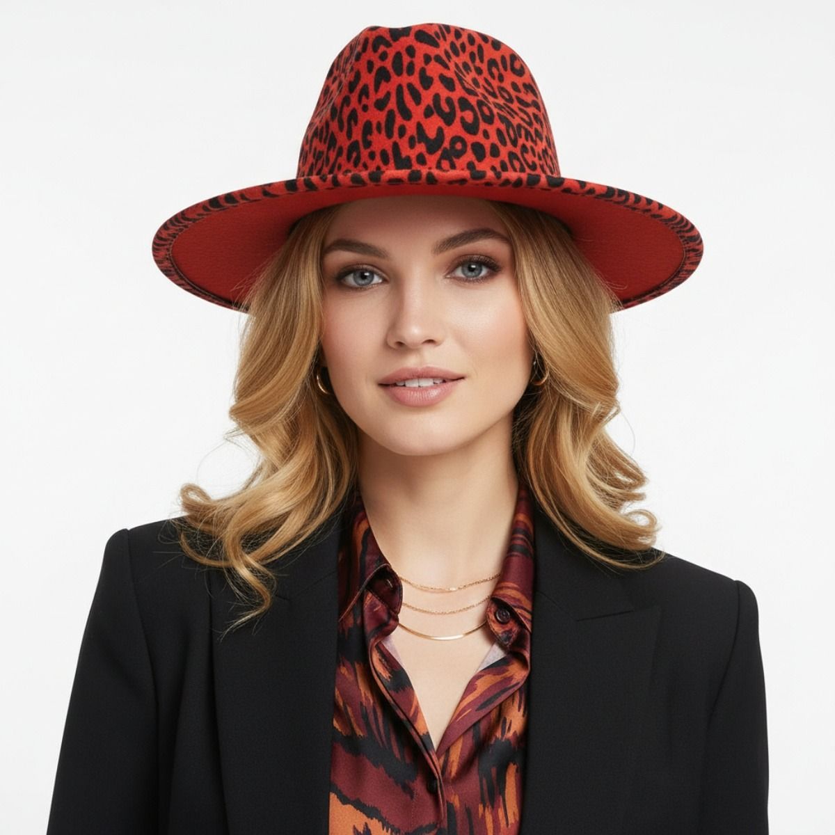 Fashion Fedora Hat Rust Orange Leopard Print Stylish Statement Accessory