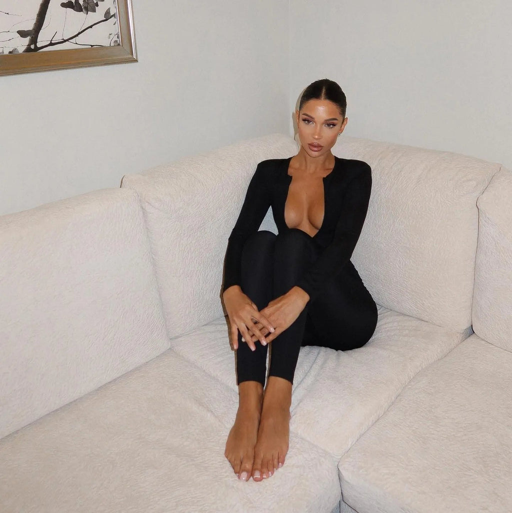 Second Skin Long Sleeve Black Jumpsuit