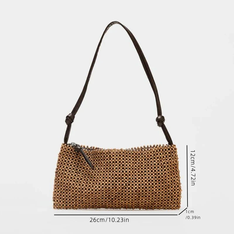 Shine Grid Beaded Shoulder Bag