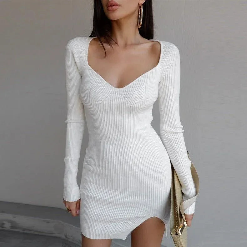 Shoreside Long Sleeve Knitted White Mini Dress