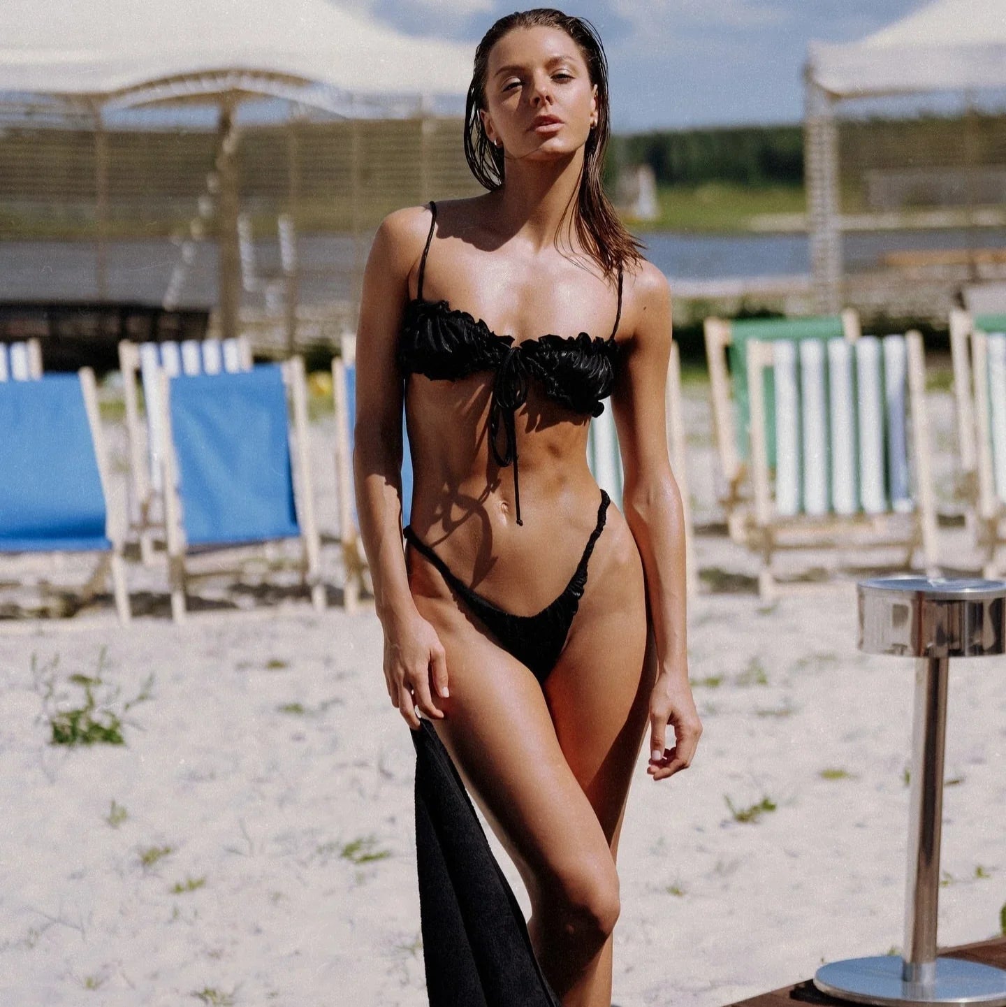 Sibel Black Ruffled Three-Piece Set