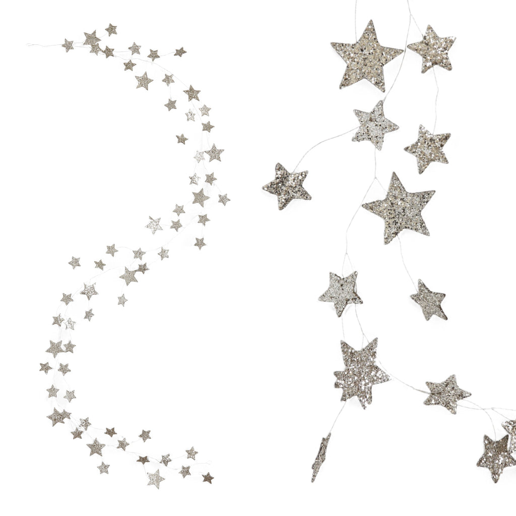 Silver Glitter Paper Star Garland