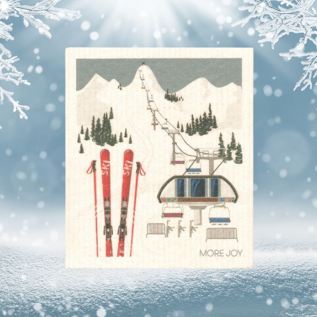 Ski Slopes Winter Swedish Dishcloth |  Grey and white