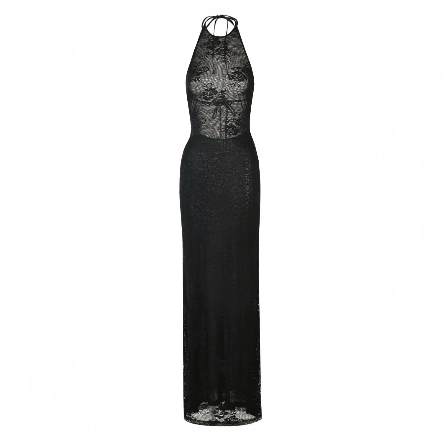 Soraya Sheer Lace Halter Maxi Dress