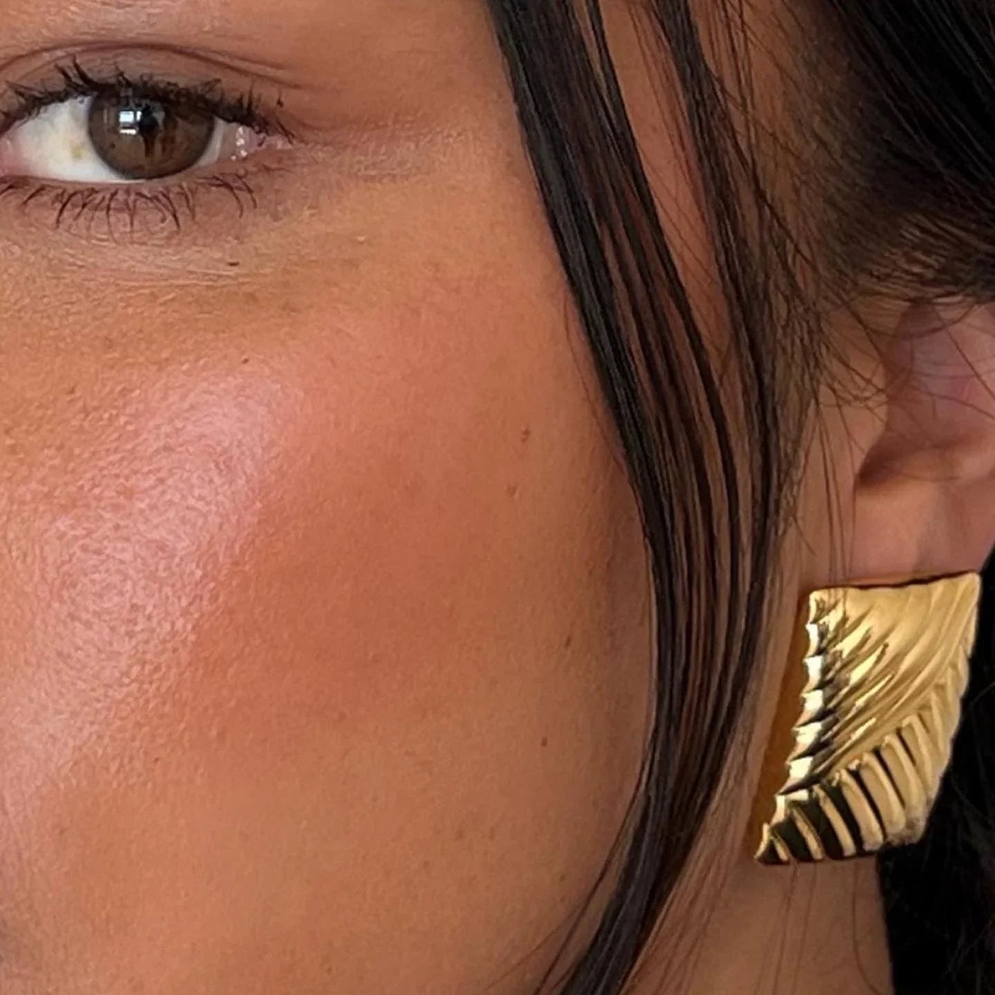 Square Lined Gold Earings