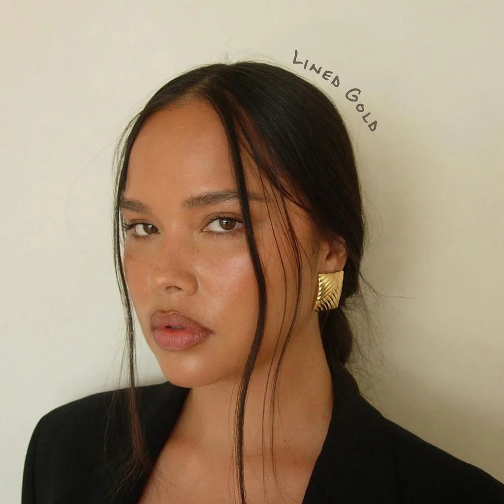 Square Lined Gold Earings