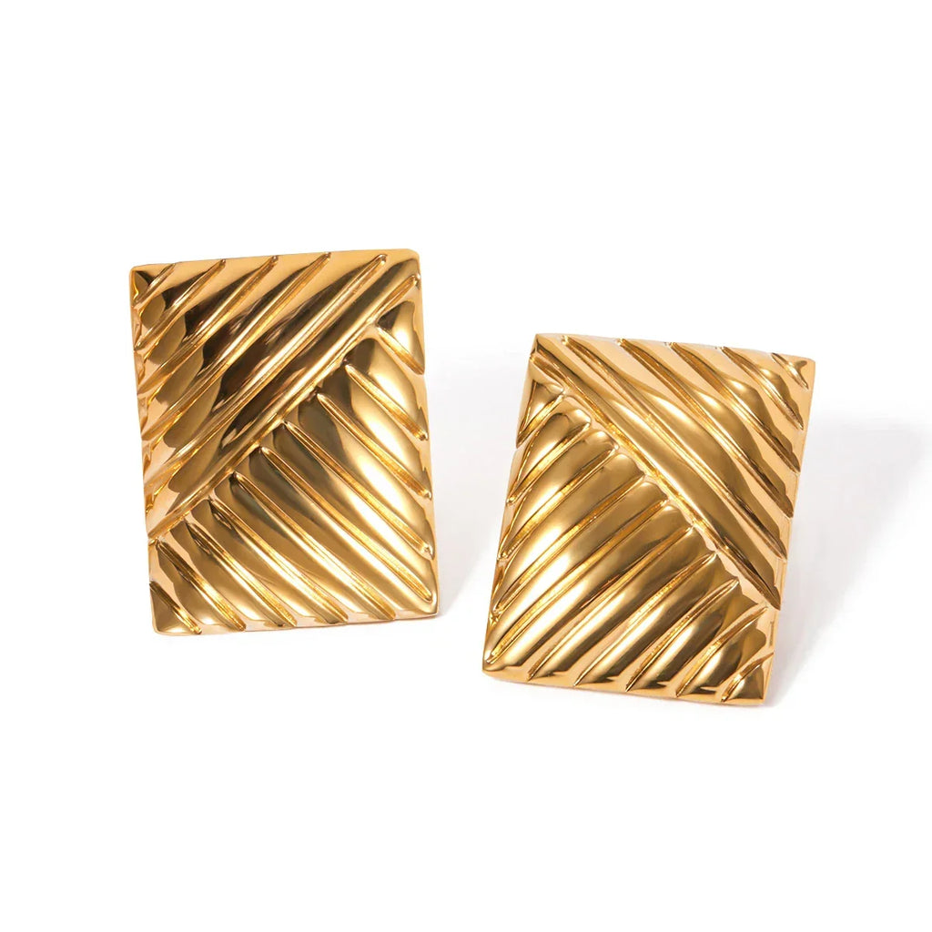 Square Lined Gold Earings