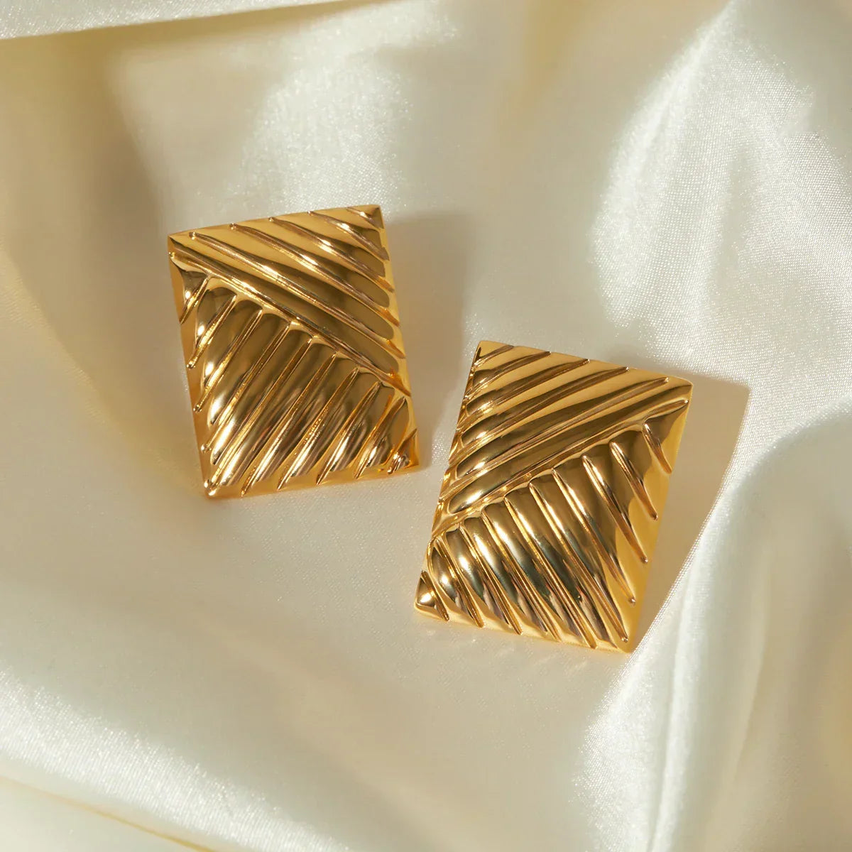 Square Lined Gold Earings