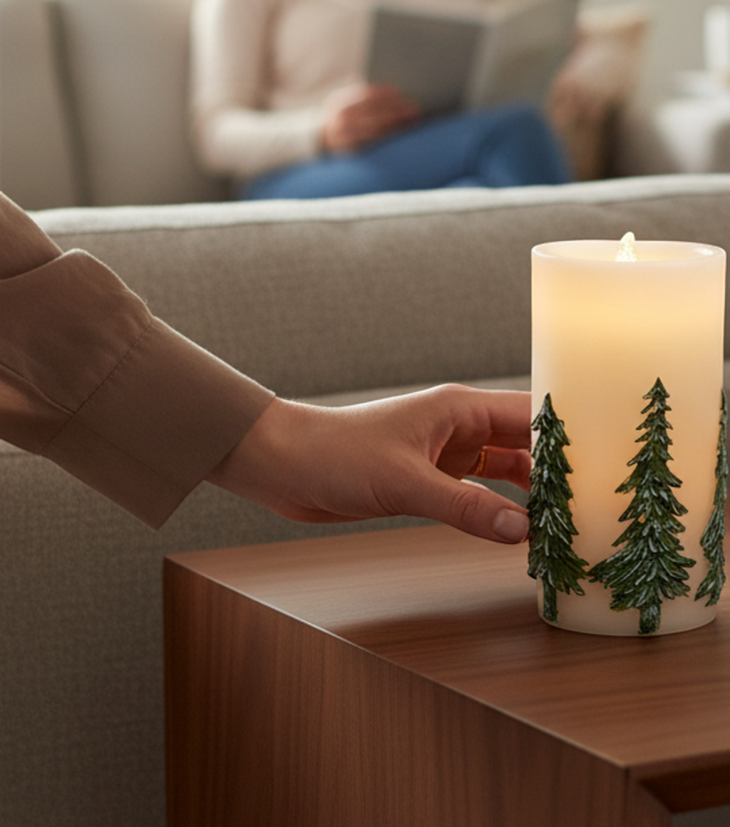 Winter Pine Tree Water Candle
