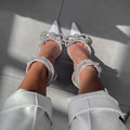 Sugarcoat White Satin Pumps with Double Bow & Crystals
