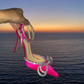 Sugarcoat Hot Pink Crystal Bow Satin Pumps