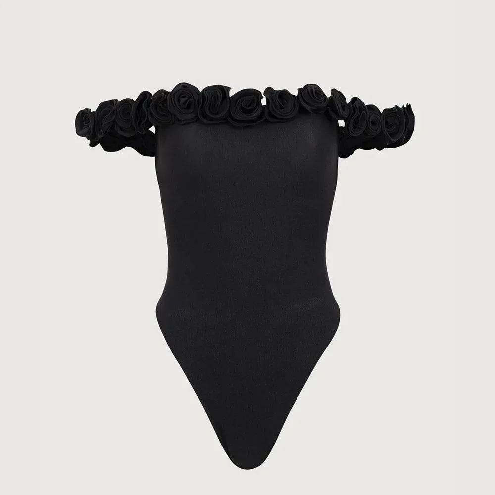 Sunshine Joy Black Off-Shoulder Swimsuit