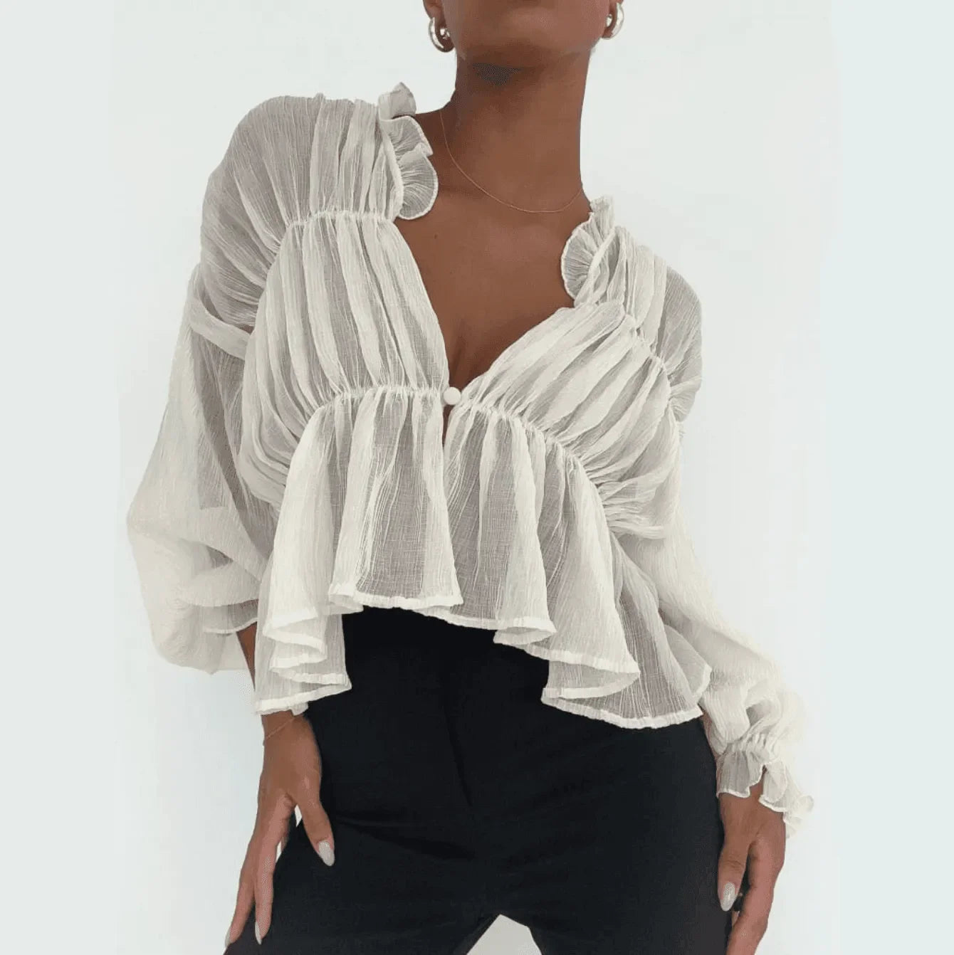 Sweet Fantasy Long Sleeve Semi-Sheer Ivory Top
