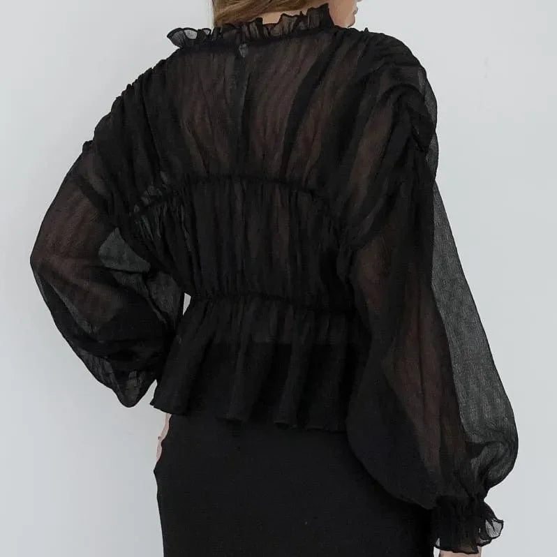 Sweet Fantasy Sheer Black Long Sleeve Top