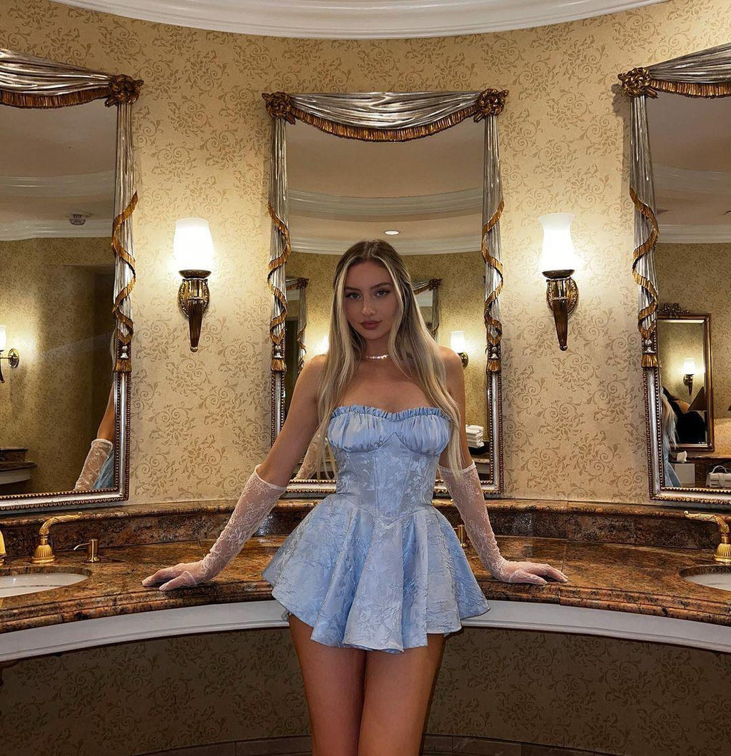 Sweet Poison Light Blue Satin Corset Mini Dress