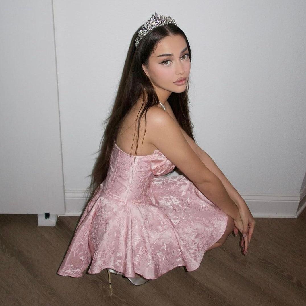 Sweet Poison Off-Shoulder Corset Pink Mini Dress