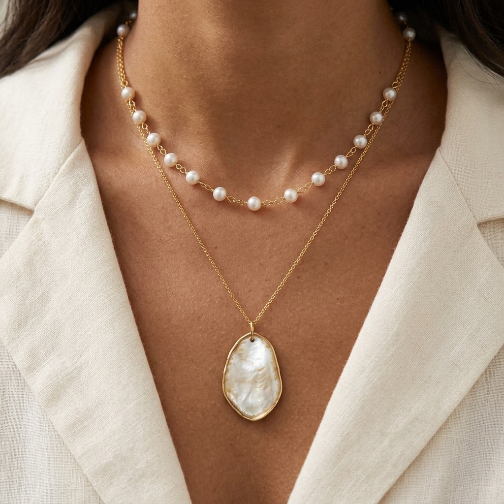 Layered Shell Pendant Necklace ~ Talum