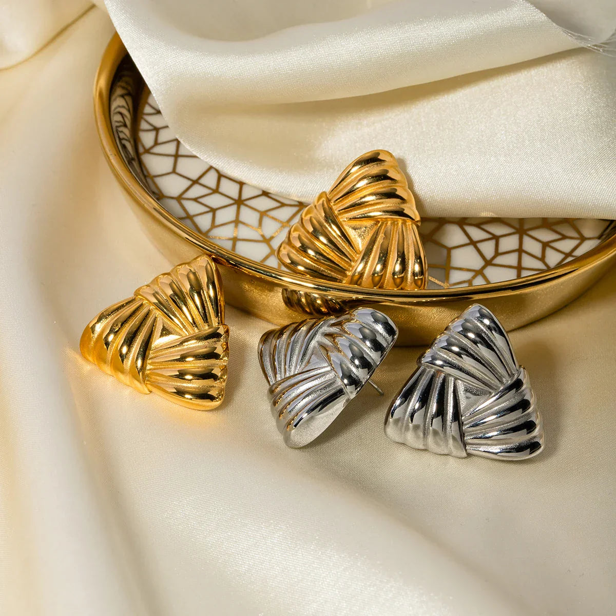 Texture Triangle Gold Earrings