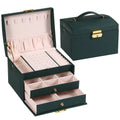 3 Layer Leather Jewelry Box Organizer with Drawers Velvet Lined 17.5cm