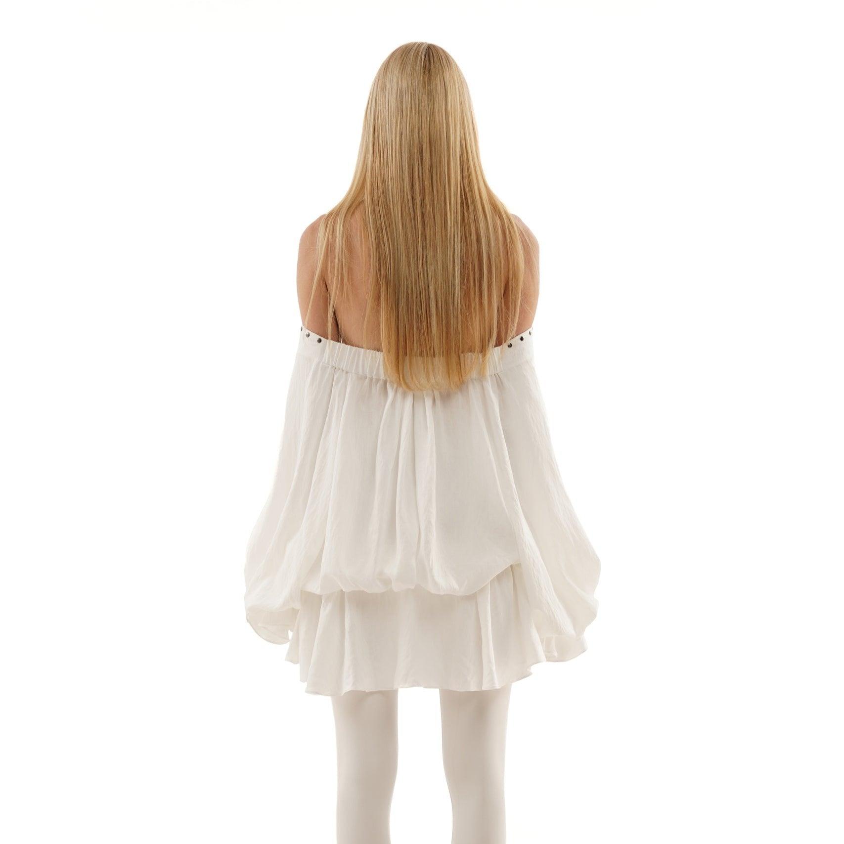Tiffany Off Shoulder Lace Up White Mini Dress