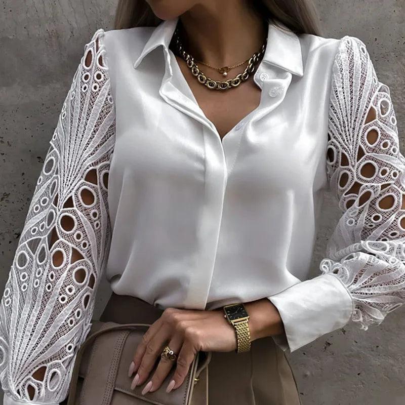 Timeless Beauty Lace Satin White Blouse