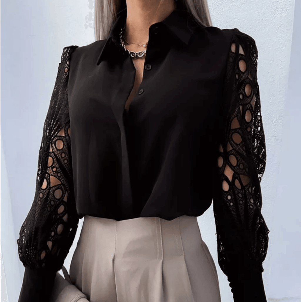 Timeless Beauty Lace Satin Black Blouse
